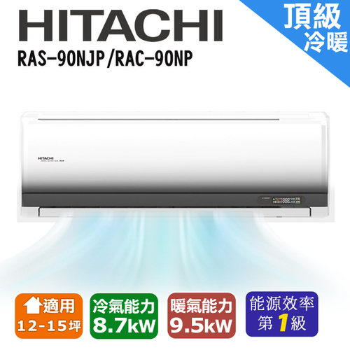 HITACHI日立 12-15坪《冷暖型-頂級系列》變頻分離式空調 RAS-90NJP/RAC-90NP+基本安裝產品圖