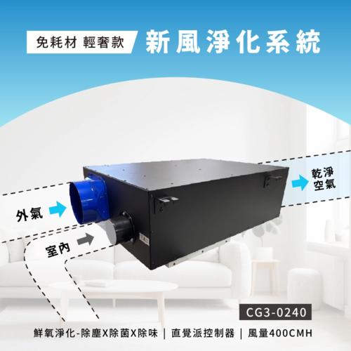 BOSSWELL 博士韋爾 免耗材 輕奢款 新風淨化系統 CG3-0240(無安裝)